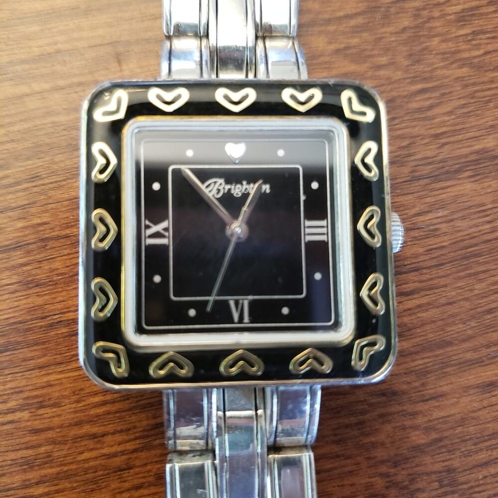 Brighton Oslo black silver gold tone clip clasp square face watch